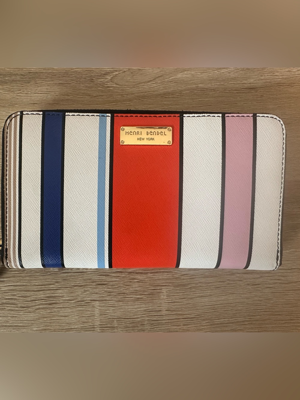 henri bendel Multicolor Stripe Zip Wallet - Red, Navy, Light Blue, Pink, White